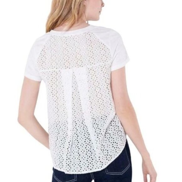 Veronica Beard Tops - VERONICA BEARD Womens White Mauna Eyelet Short Sleeve Crew Neck Tee SMALL
